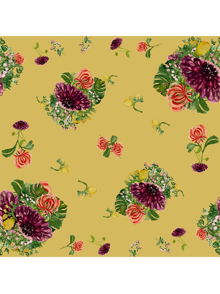 Dahlia palm flower pattern a watercolor yellow by Yana Mustafina | Boho Soulful Designs