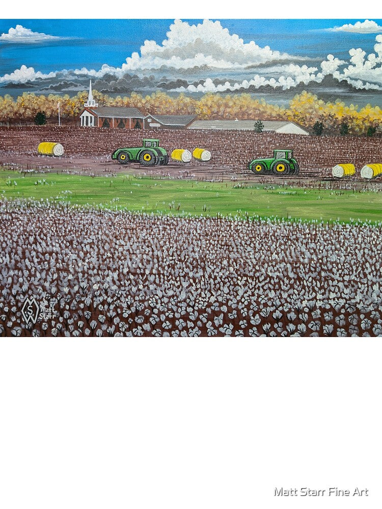 Cotton field harvest under cotton ball clouds by Matt Starr Fine Art