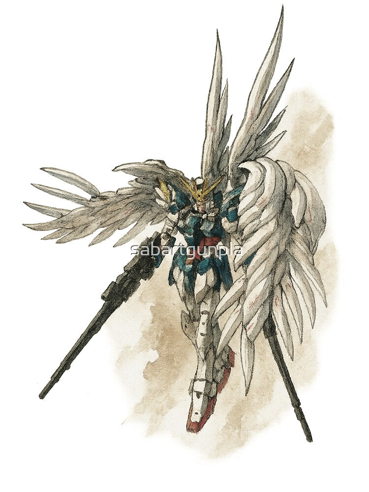 Wing Gundam ink traditional art artwork by sabartgunpla
