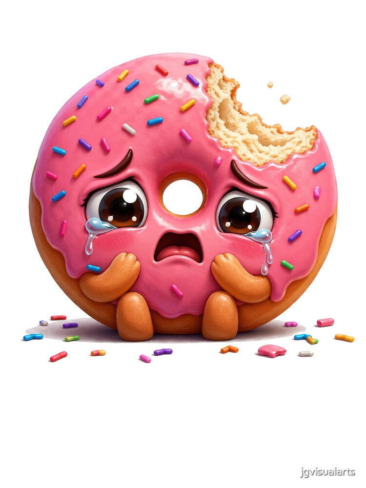 Sad Crying Pink Donut with Sprinkles by jgvisualarts