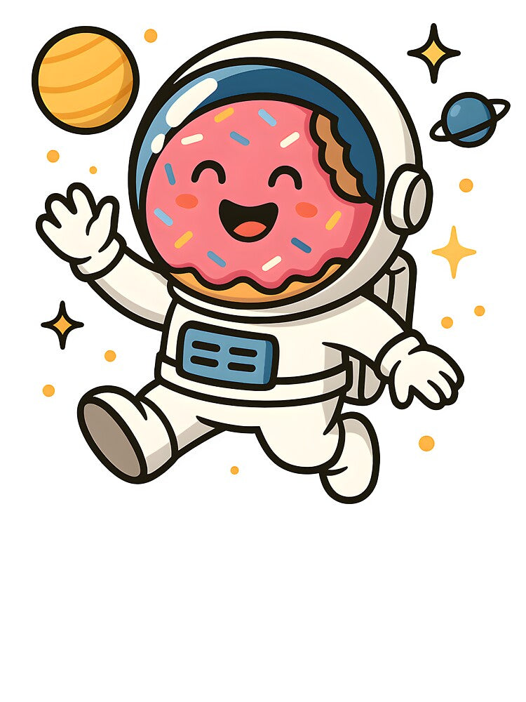 Cute Donut Astronaut Floating in Space Funny Kawaii Cartoon. by The-T-In-Retro