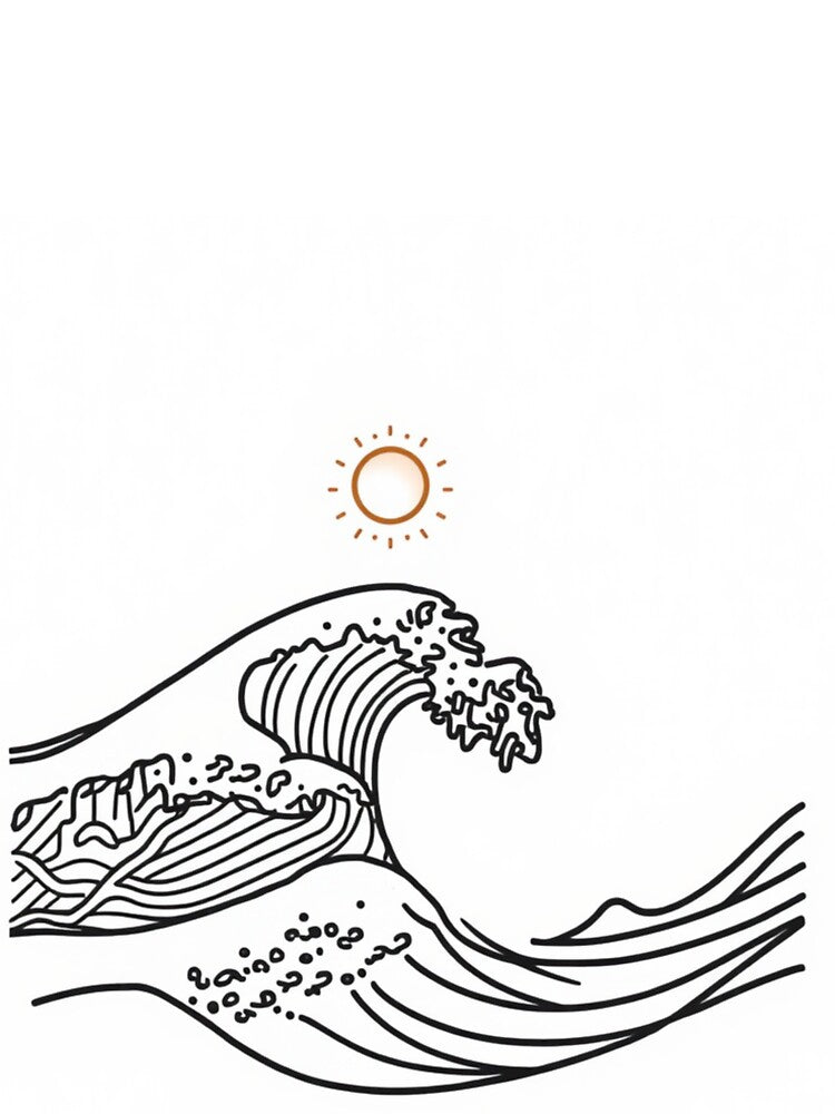 Minimal Ocean Wave Line Art with Sun – Clean Aesthetic Design by PunchlinePress