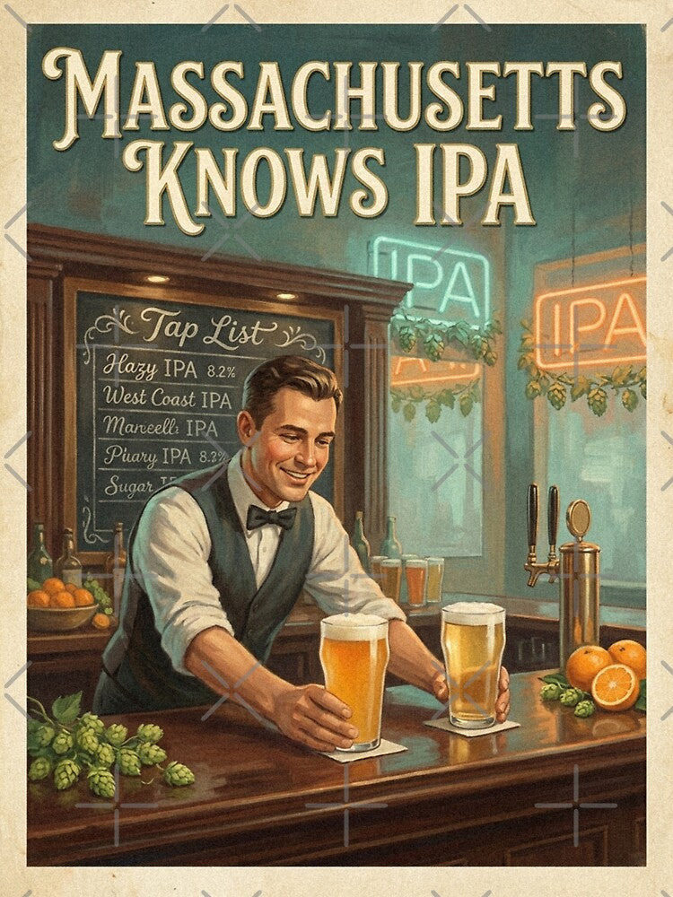 Massachusetts Knows IPA Craft Beer Taproom Poster by Cozy-Old-Pub