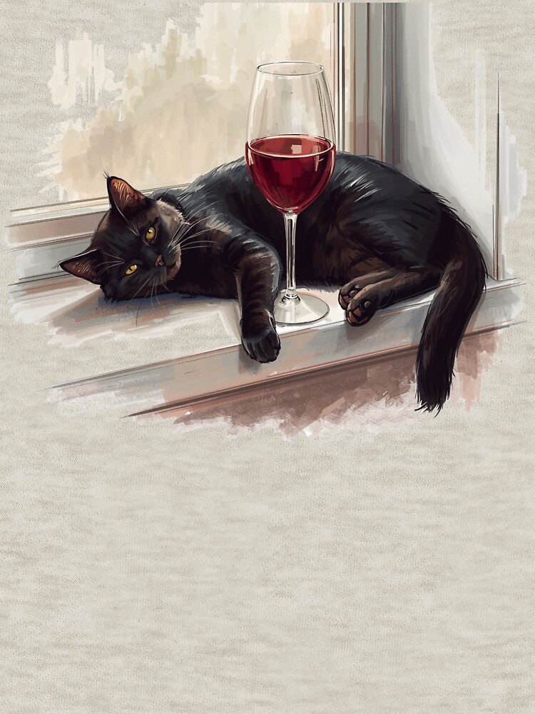 black cat and a glass of wine by Julitasells