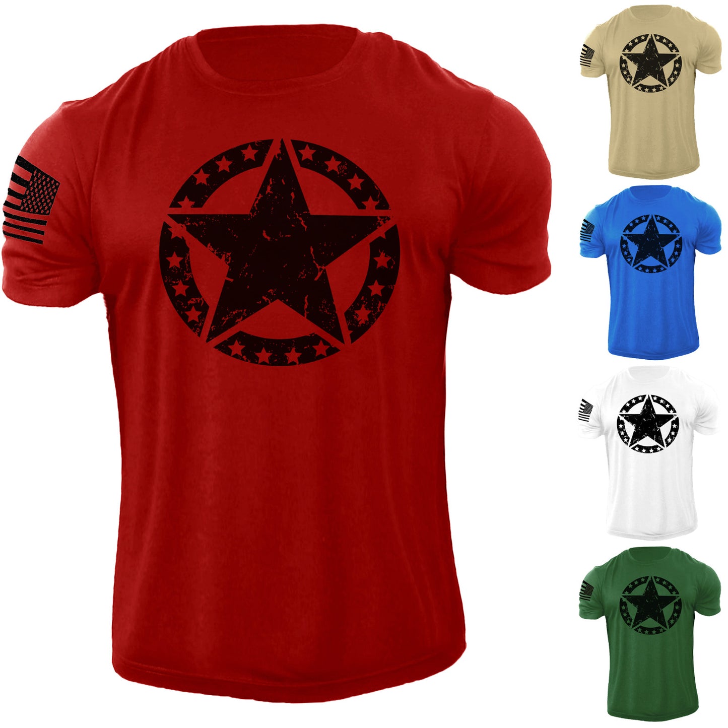 Men's USA Flag American Army Star T Shirt Patriotic 100% Cotton Tee