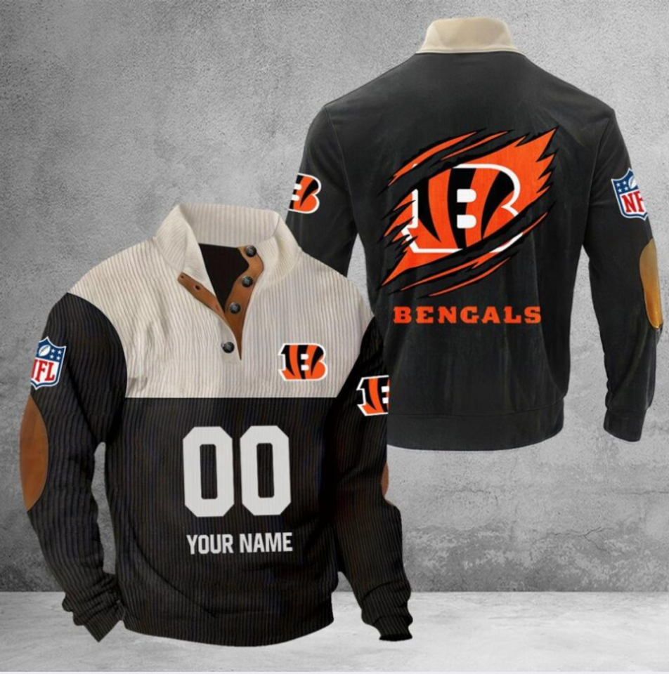 Customize Name And Number Cincinnati Football Corduroy Stand Collar Sweatshirts