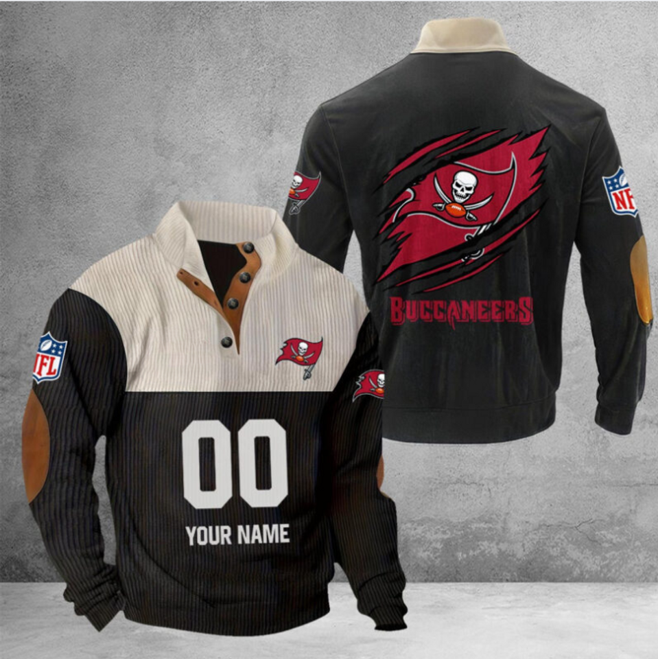 Customize Name And Number Tampa Bay Football Corduroy Stand Collar Sweatshirts