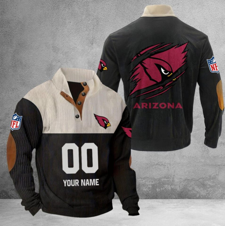 Customize Name And Number Arizonna Football Corduroy Stand Collar Sweatshirts
