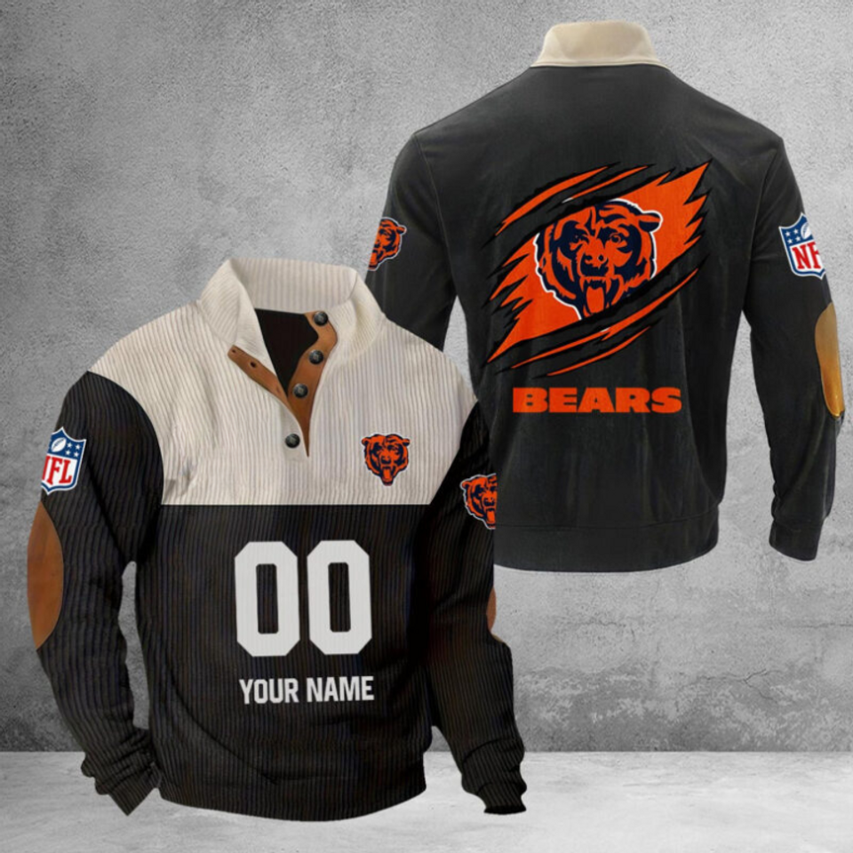 Customize Name And Number Chicago Football Corduroy Stand Collar Sweatshirts