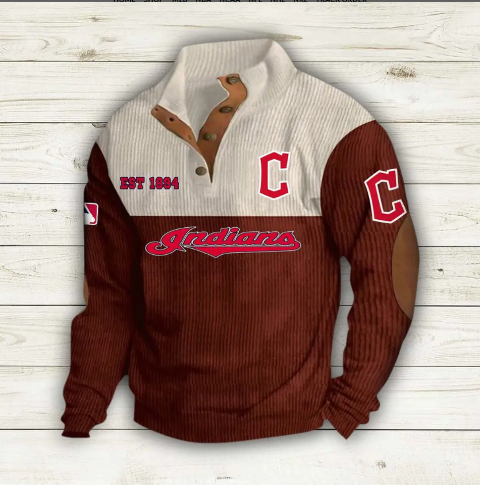 Guardians Baseball Corduroy Stand Collar Sweatshirts