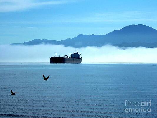 Ship In The Fog Port Angeles Washington Olympic Peninsula Print