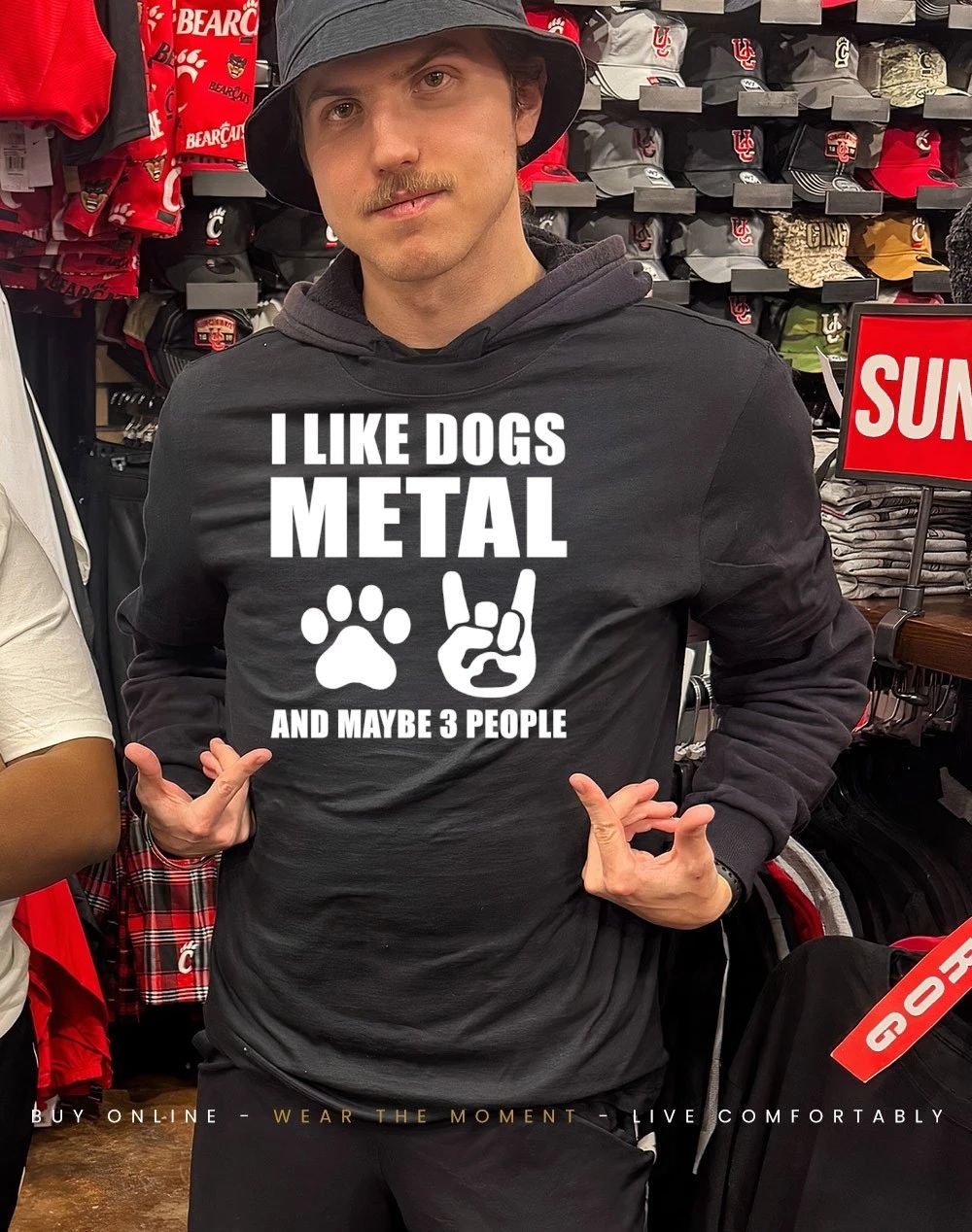 Paw and rock hand sign I like dogs metal and maybe 3 people shirt