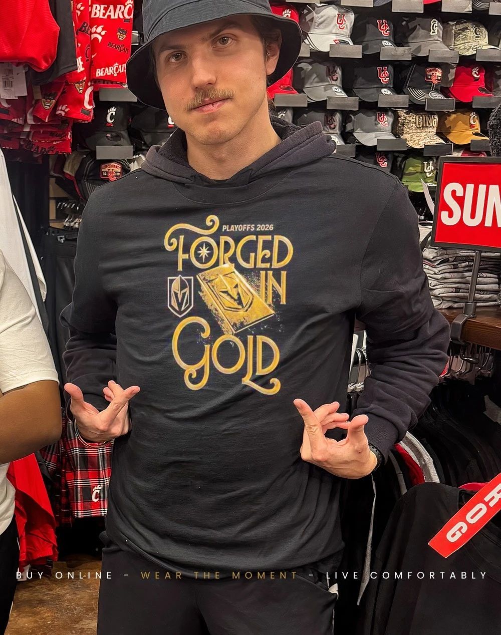 Vegas Golden Knights 2026 Playoffs Forged in Gold Slogan front and back shirt