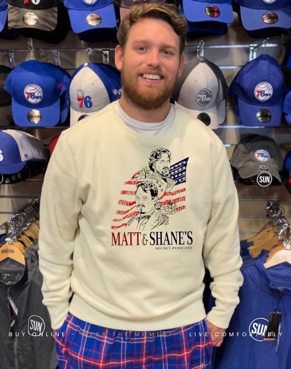 Theo Von wearing Matt and Shane’s shirt