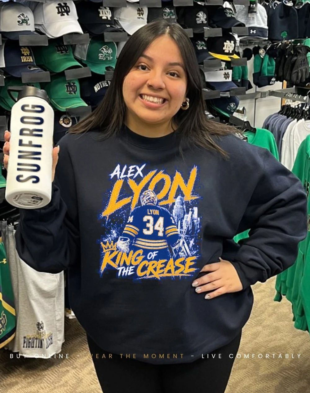Buffalo Sabres Alex Lyon King of the crease front and back shirt