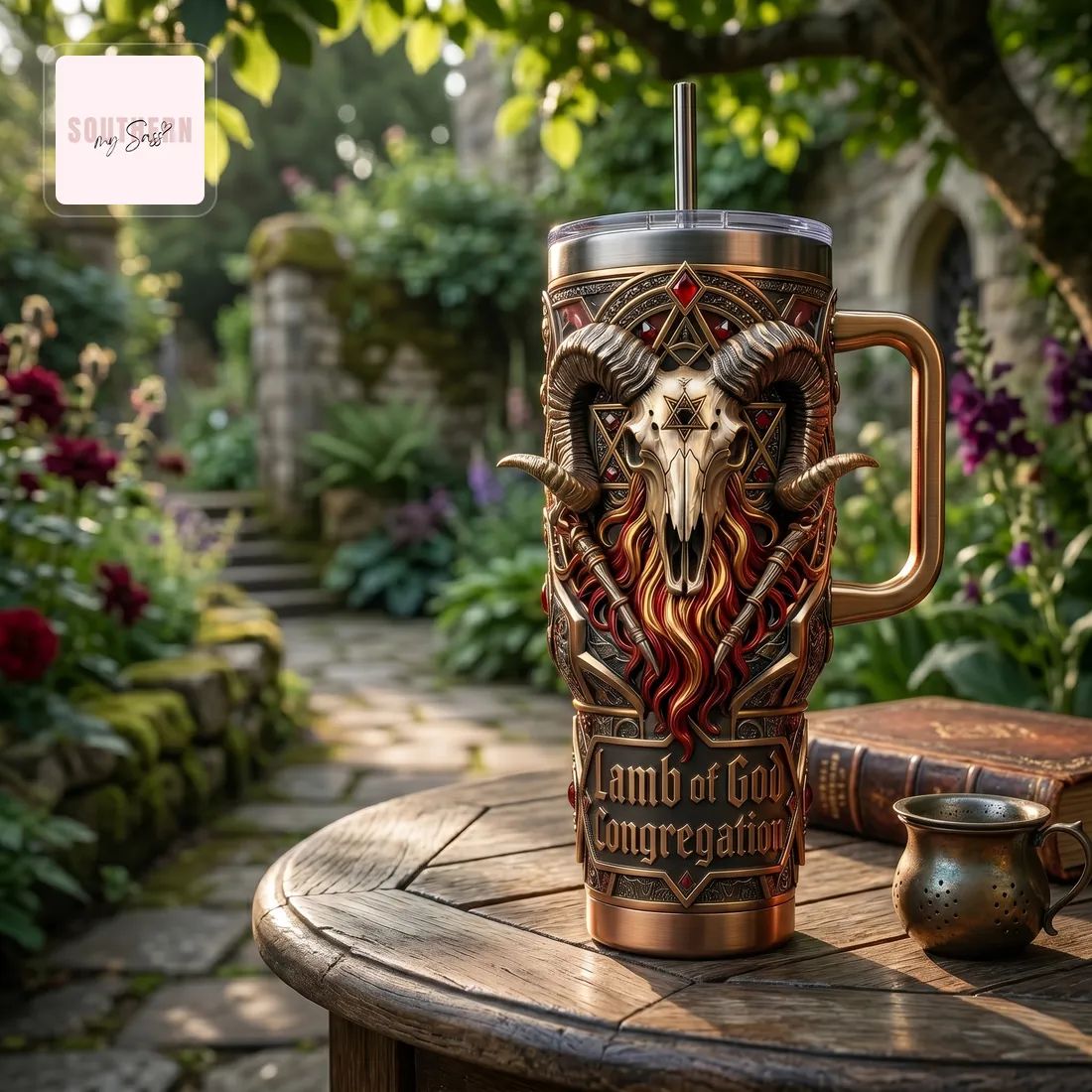 Lamb of God Congregation Gothic Ram Skull 40oz Insulated Tumbler With Handle