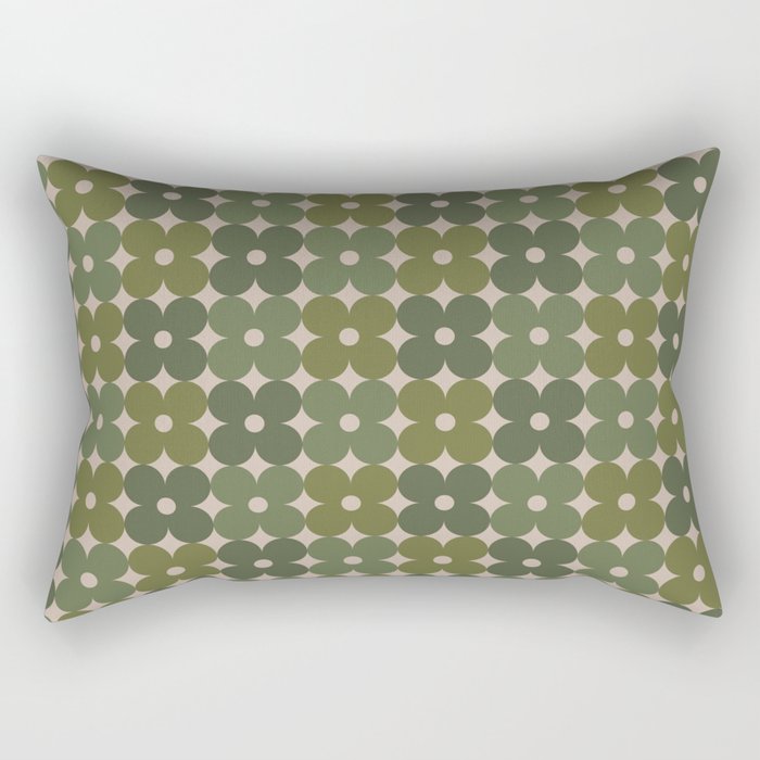 Retro Flower Geometric Pattern in Green Tones Rectangular Pillow Gallery Image 2