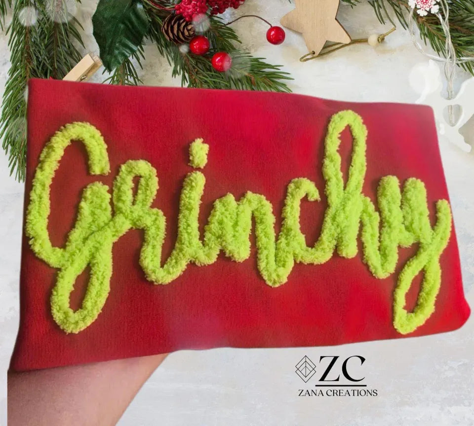 Grin Chenille Yarn Embroidered Sweatshirt, Crewneck, Christmas & Holiday Festive Character Sweatshirt