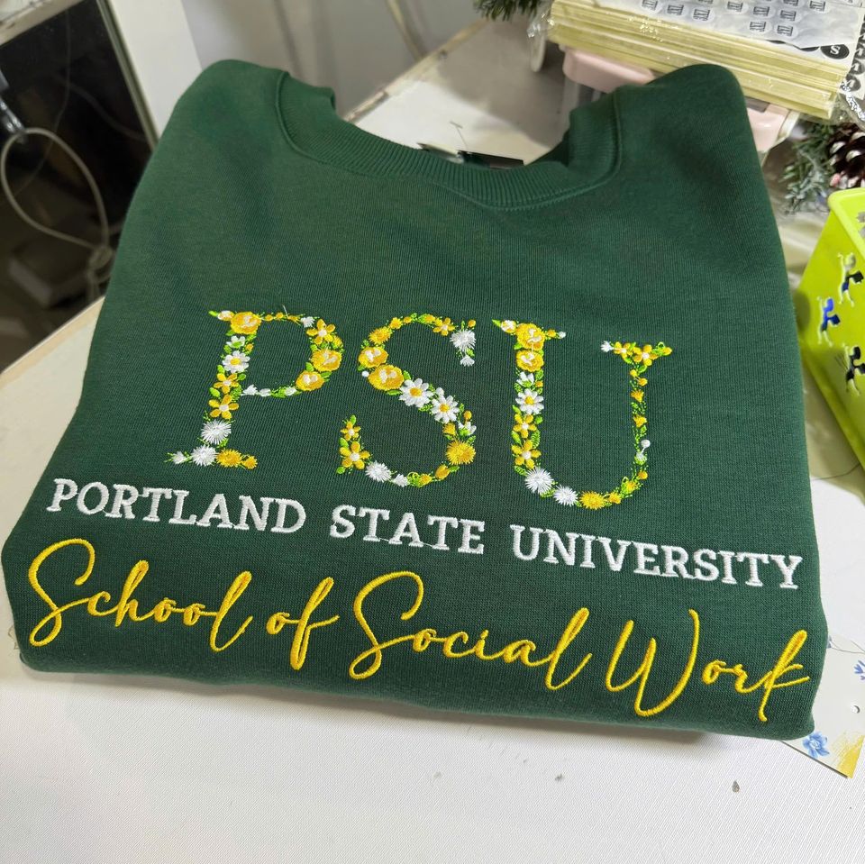 Custom University Embroidered Sweatshirt with Floral Design, Personalized College Crewneck,