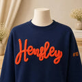 Custom Chenille Embroidered Sweatshirt with Script Name and Number Crewneck College University Style