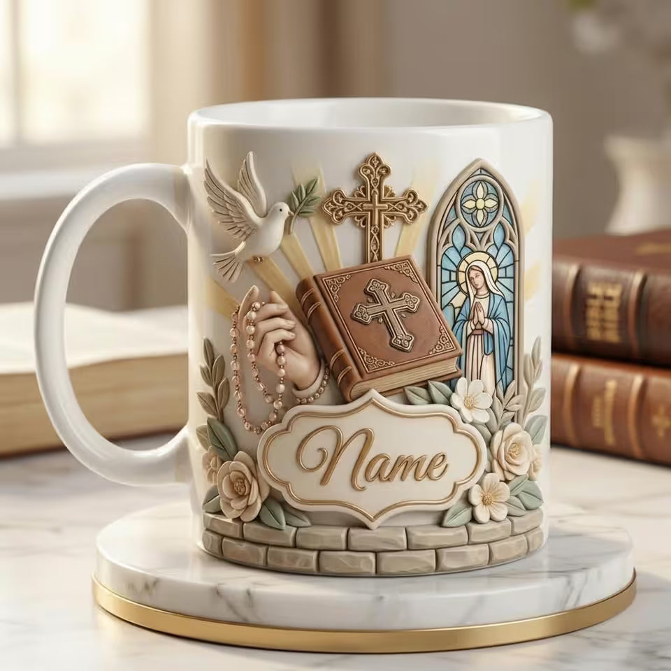 Personalized Christian Mug 3D, 3D Effect, Custom Name Religious Gift