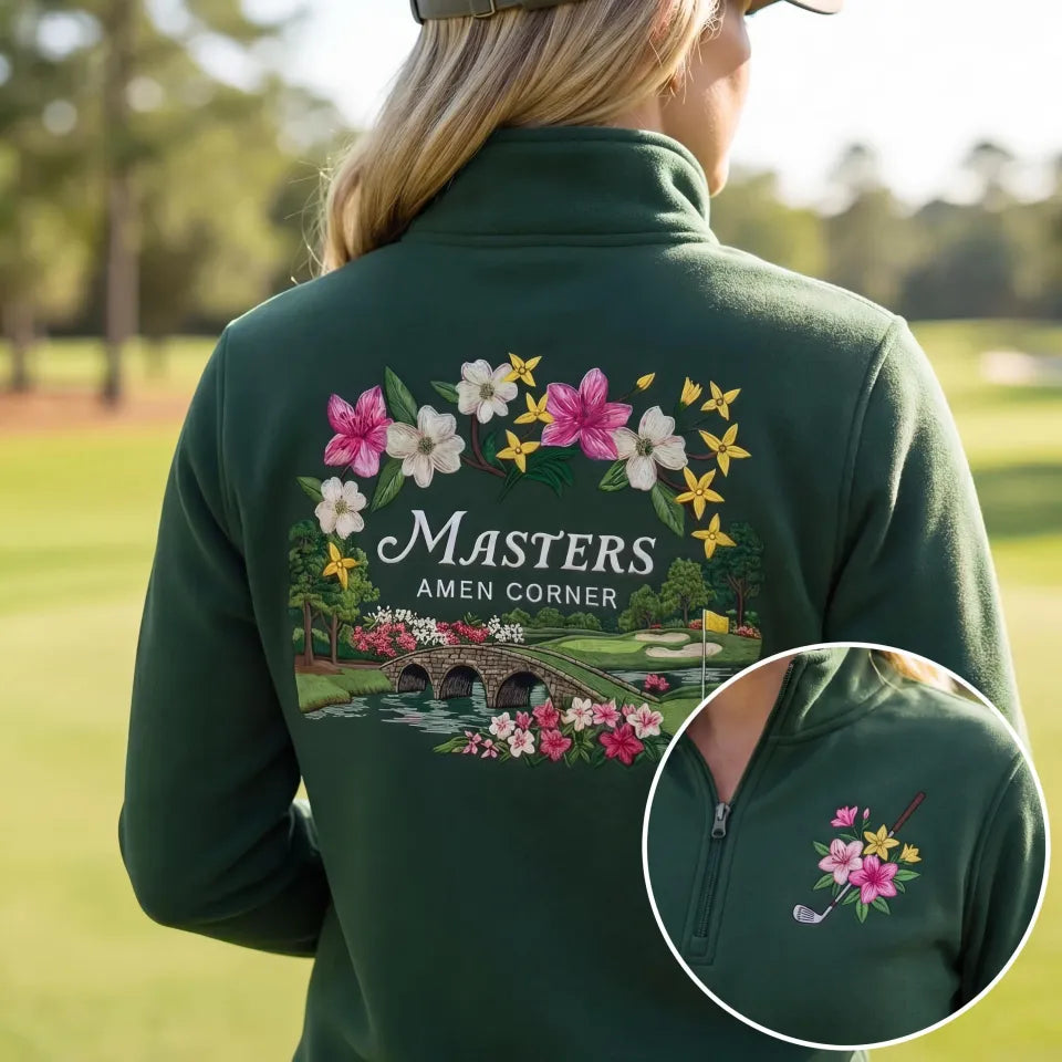 Embroidered Master's Amen Corner Floral Quarter Zip Sweatshirt, Golf Tournament Apparel