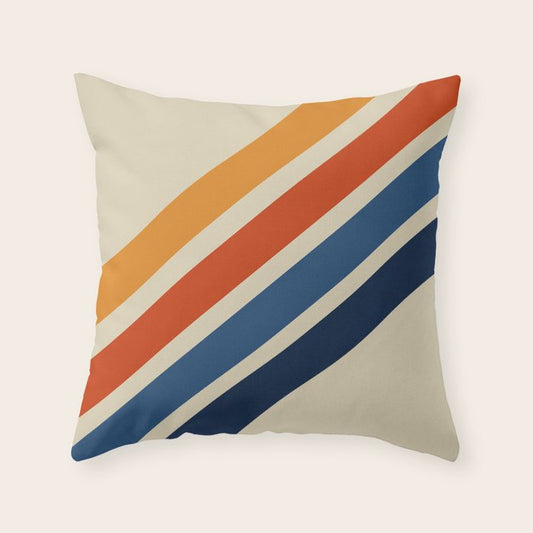 Rainbow 70s 60s Stripe Colorful Rainbow Tan Retro Vintage Throw Pillow Gallery Image 6