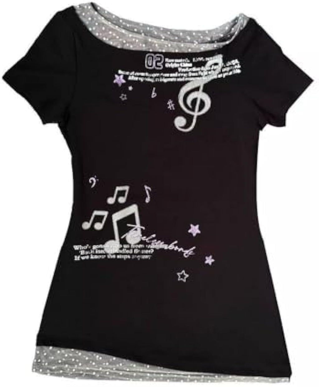 Women's Grunge Emo Musical Note Graphic T-Shirt Y2K Aesthetic Asymmetric Cold Shoulder Top Alt Indie Tee Streetwear
