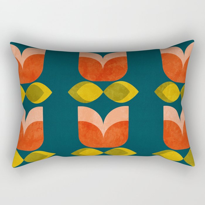 retro tulips teal Rectangular Pillow Gallery Image 2