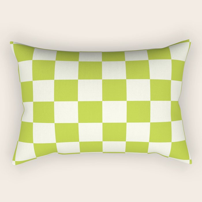 Retro vintage check: neon green and ice cream white Rectangular Pillow Gallery Image 2