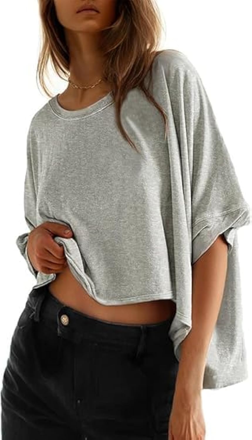 Summer Shirts 2026 Womens Solid T Shirts for Women Loose Oversized Tops Basic Tee