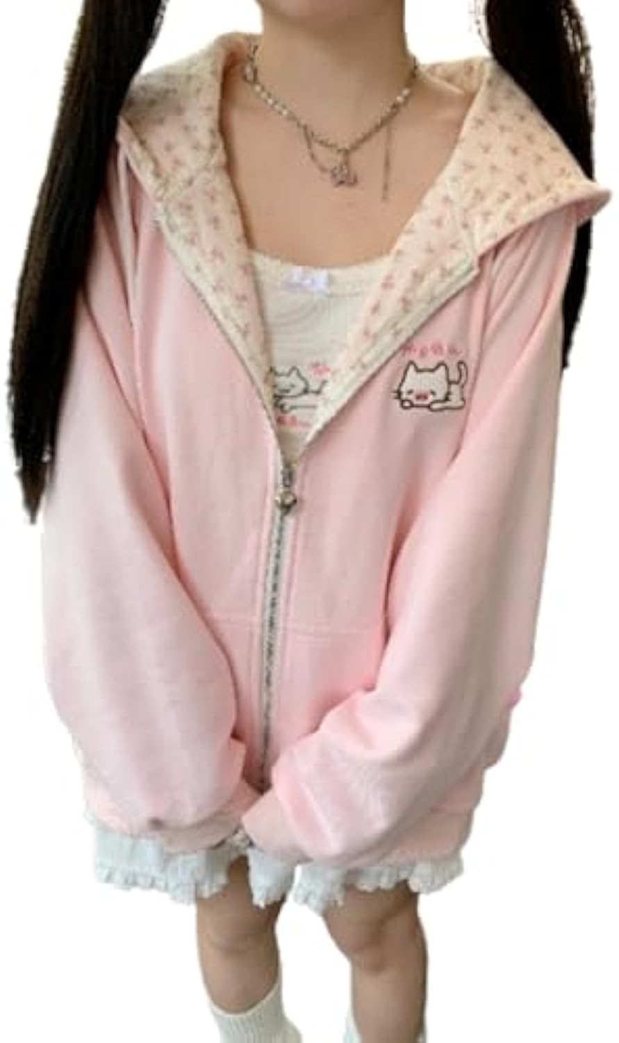 Y2K Zip Up Hoodie Jojifuku Cutecore Kawaii Hoodie Clothes Women Long Sleeves Tops Graphic Cutecore Shoujo Clothes