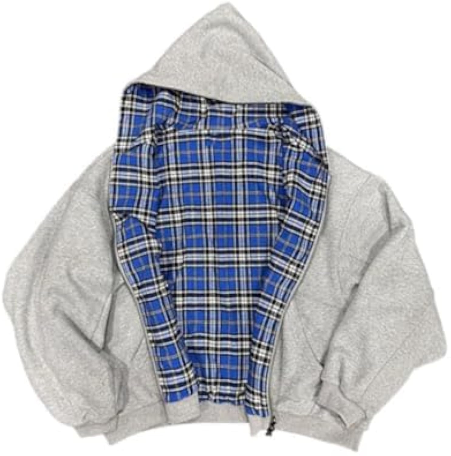 Y2k Grunge Plaid Zip Up Hoodie Men Women Reversible Oversized Emo 2000s Graphic Hoodie Fall Baggy Sweatshirts