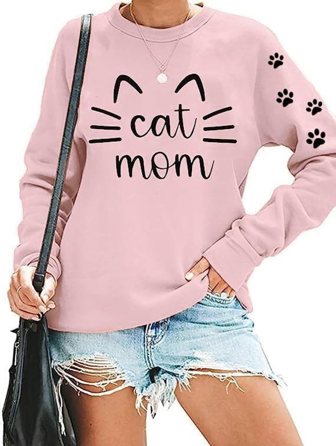 Mama Long Sleeve T-Shirt for Women Funny Letter Print Ma Mama Mom Bruh Mom Life Tops Cat Dog Lover Pullover Crewneck Tees