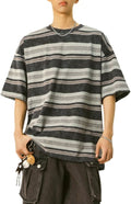 Men's Y2K Striped Baggy T-Shirt Alt Emo Summer Crewneck Short Sleeve Streetwear Top Harajuku Grunge Aesthetic Tees