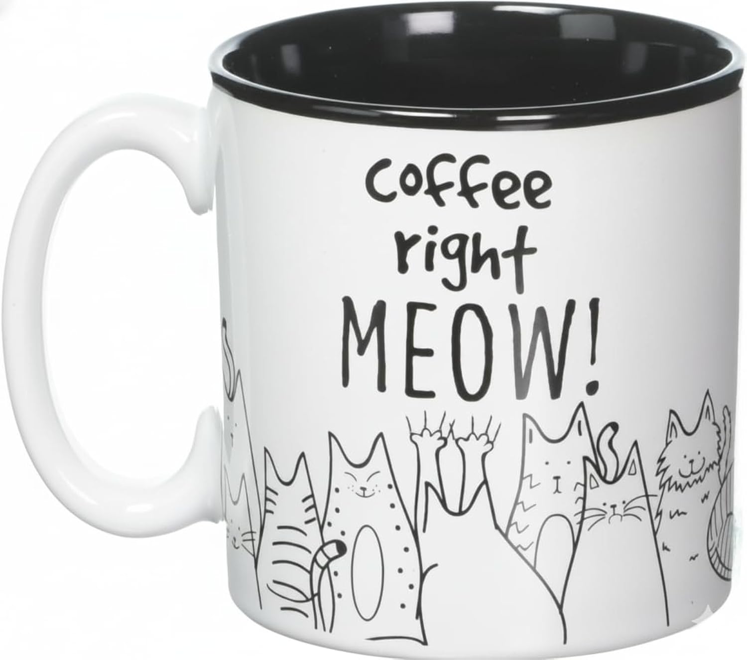 burton + BURTON Coffee Right Meow! 13oz Ceramic Cat Mug with Gift Box – Funny Cat Lover Coffee Cup, White & Black Feline Design, Microwave & Dishwasher Safe