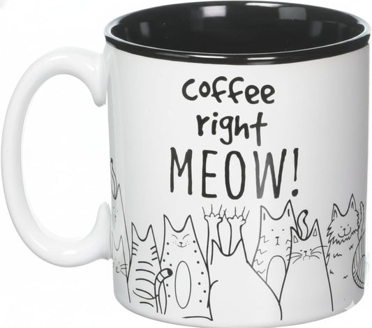 burton + BURTON Coffee Right Meow! 13oz Ceramic Cat Mug with Gift Box – Funny Cat Lover Coffee Cup, White & Black Feline Design, Microwave & Dishwasher Safe