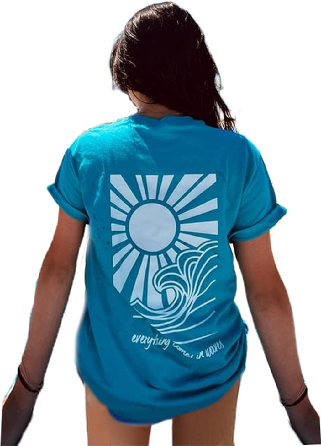 Womens Oversized Vintage Flower T-Shirts Preppy Western Graphic Tees Tops Y2k Ocean Coastal Summer Beachy T Shirts