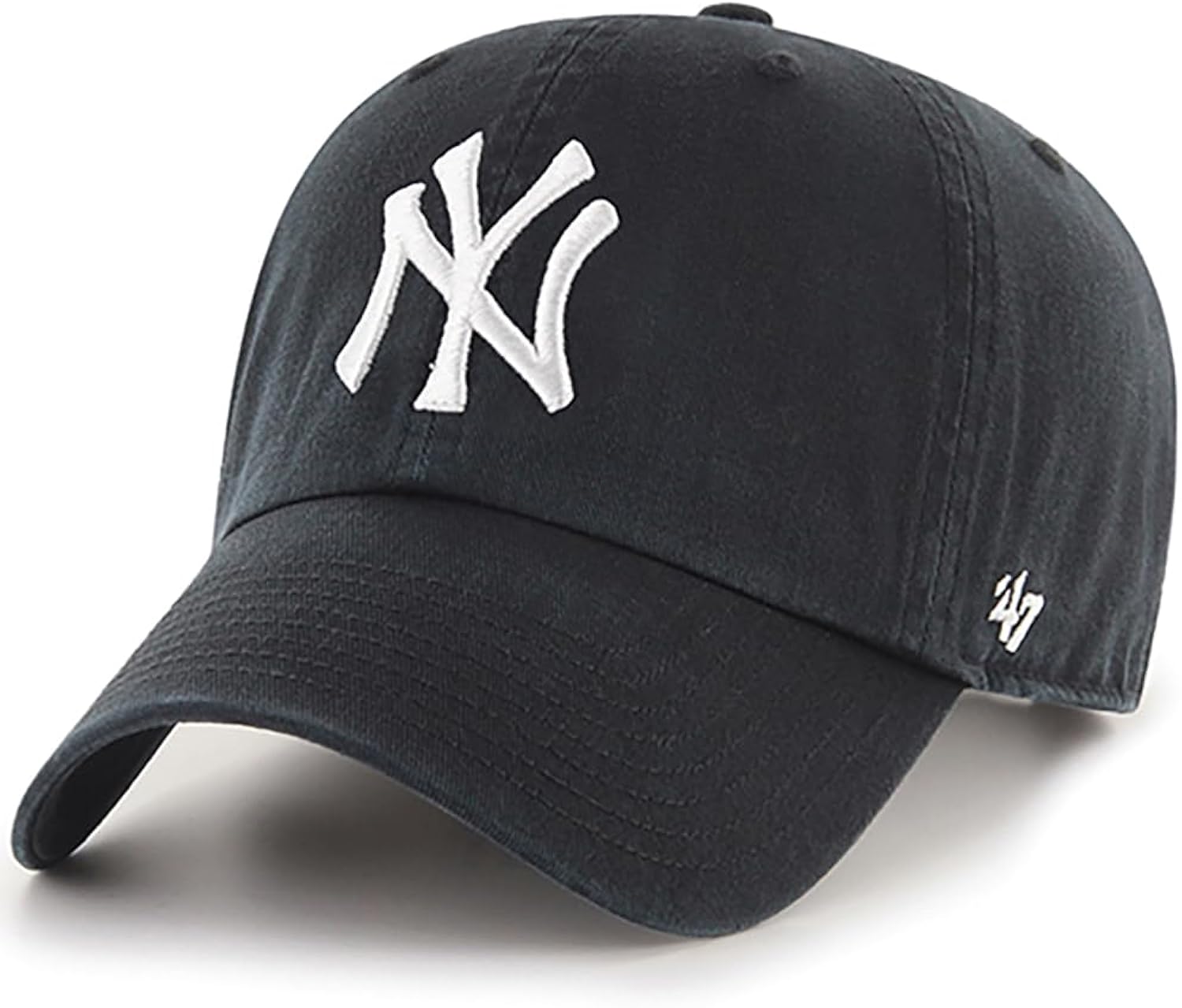 Brand MLB Black White Primary Logo Clean Up Adjustable Baseball Cap Hat, Adult One Size Fits All