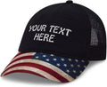 Patriotic USA Trucker Hat Custom Personalized Text Name Baseball Cap American Flag