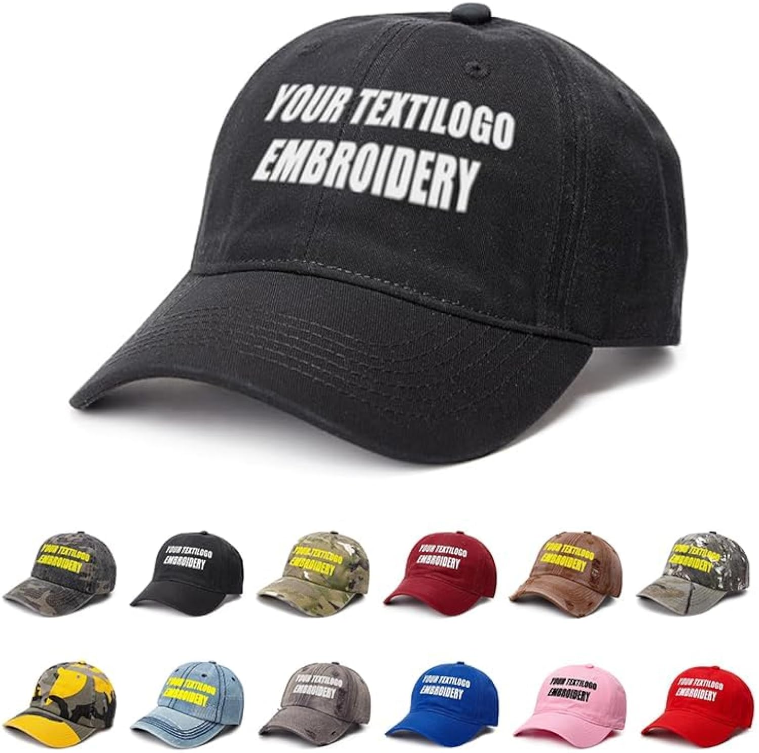 Custom Hat with Embroidered Text Name Unstructured Adjustable Metal Buckle Cap