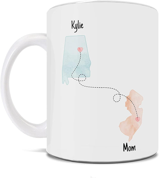 Trend Setters State to State 11 Oz Coffee Mug – Choose Up to 4 States to Connect, Add Names and Quote – Long Distance Family, Friendship or Relationship – Perfect for Gifting or Collecting WMUG3000