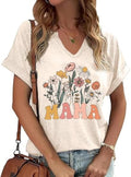 Mama Retro V Neck Shirts for Women Vintage Mama Mommy Mom Bruh Life T Shirts Mother's Day Tops Tee Gifts
