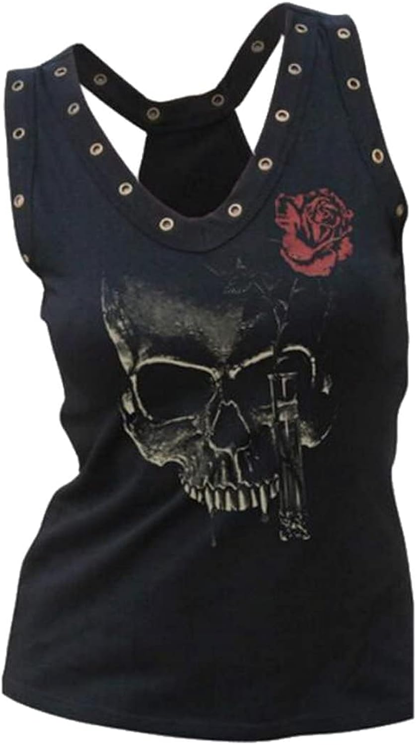 Skull Shirt for Women Tank Top Sleeveless Workout Summer Printed Loose Running T-Shirt Vest