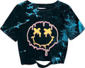 Women's Summer Casual Distressed Short Sleeve Crop Top Crewneck T Shirt