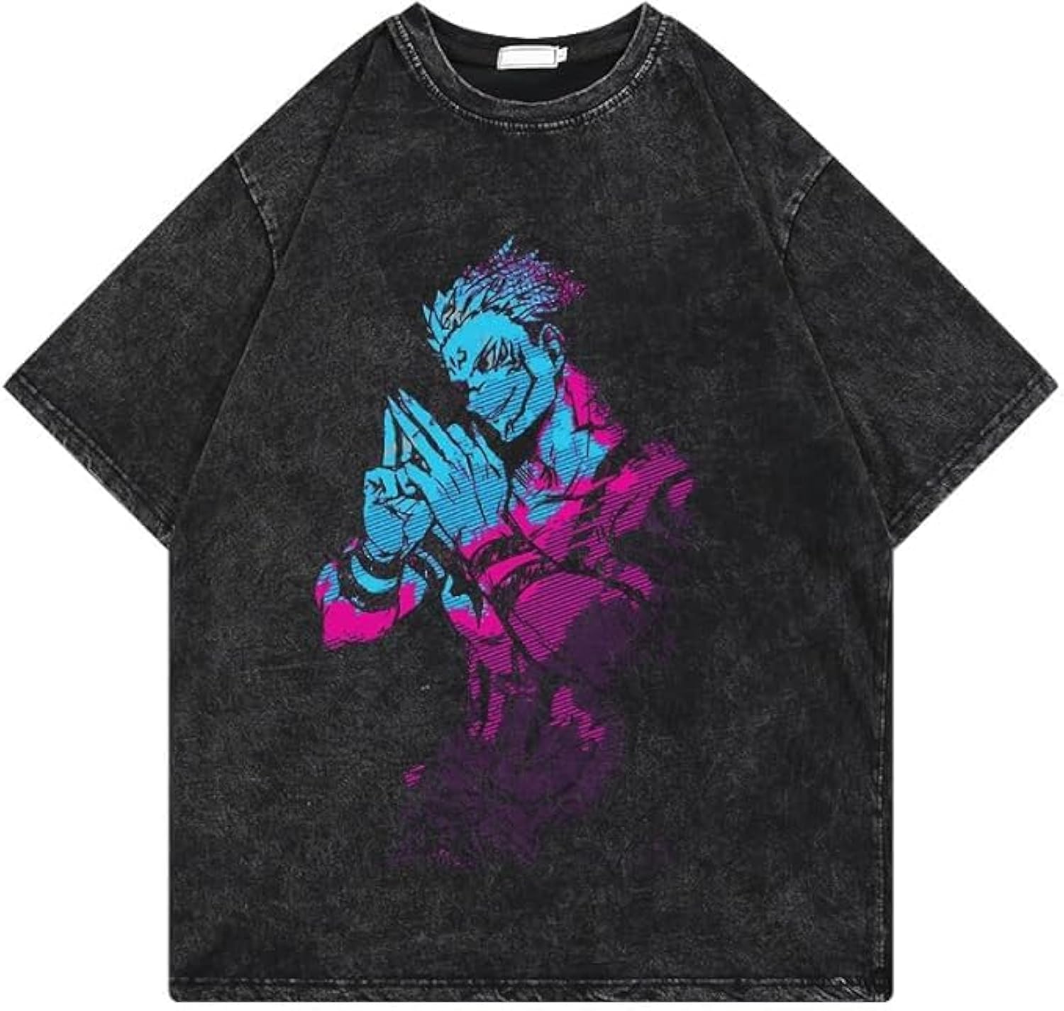 Men's Vintage Wash Anime Pattern Shirt Summer Casual Hip Hop T-shirt Street Clothing Harajuku Top T-shirt Y2K Top