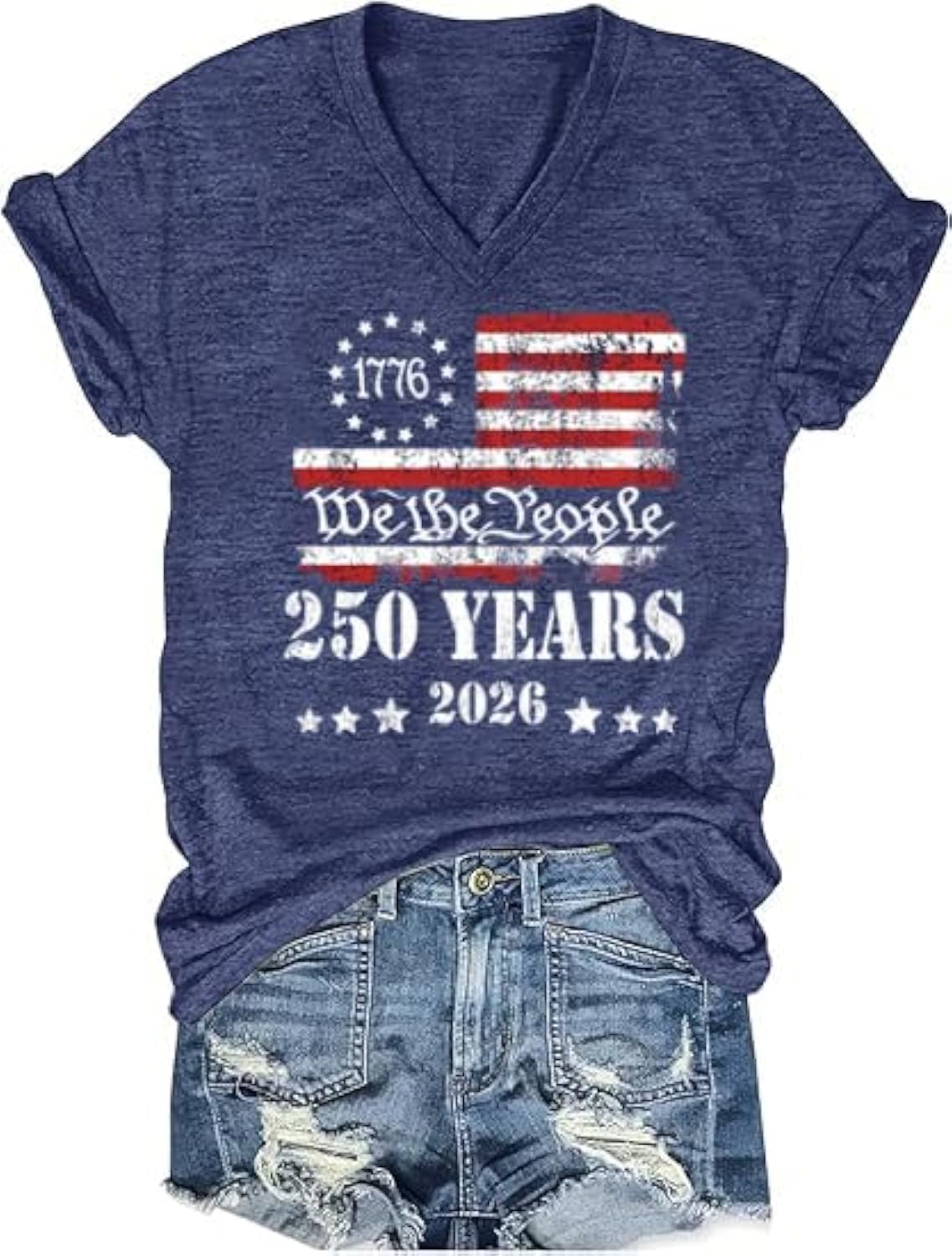 V Neck 4th of July for Women Casual American Flag USA Graphic Patriotic T-Shirt Memorial Tops Party Tee