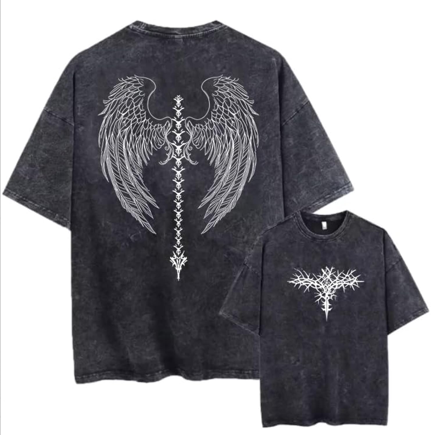 Men's Y2K Acid Wash Gothic Graphic T-Shirts Skull Print Vintage Oversized Washed Tees Grunge Clothes
