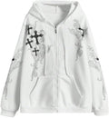 Women Men Y2K Zip Up Oversized Hoodie Gothic cross Graphic Emo Grunge Baggy Fleece Jacket 90s Punk Streetwear