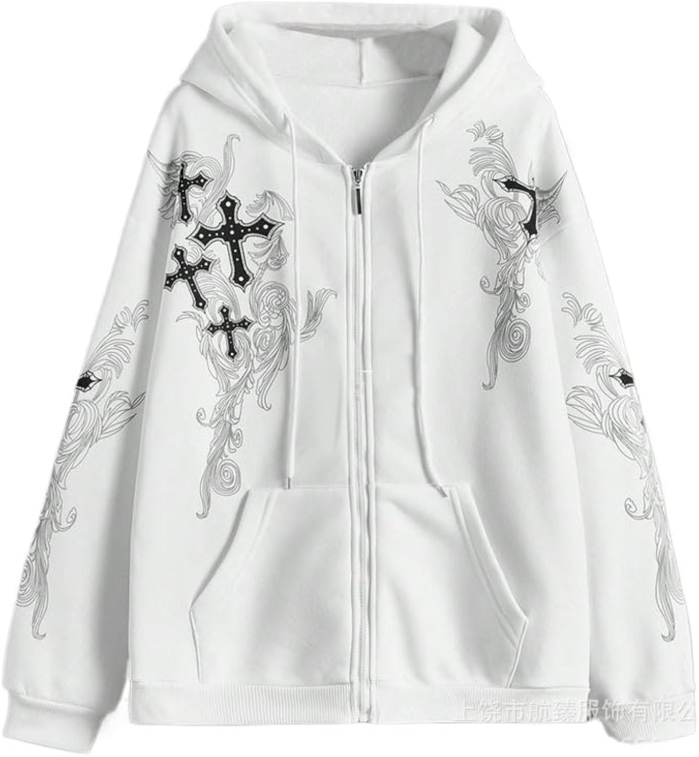 Women Men Y2K Zip Up Oversized Hoodie Gothic cross Graphic Emo Grunge Baggy Fleece Jacket 90s Punk Streetwear